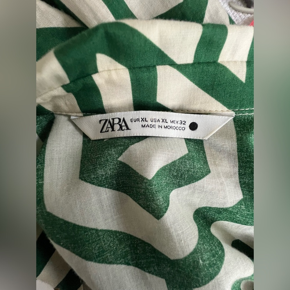 Zara Green and White Geometric Shirt Dress XL - Picture 4 of 4